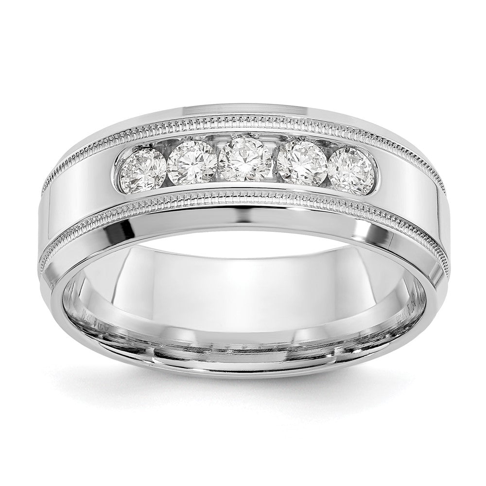 14K White Gold True Origin Men'S 1/2 Carat Lab Grown Diamond Vs D E F Polished Five Stone Beveled Edge Miligrain Size 10.5 Band