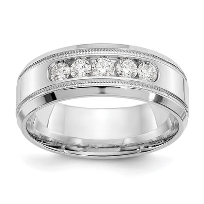 14K White Gold True Origin Men'S 1/2 Carat Lab Grown Diamond Vs D E F Polished Five Stone Beveled Edge Miligrain Size 10.5 Band