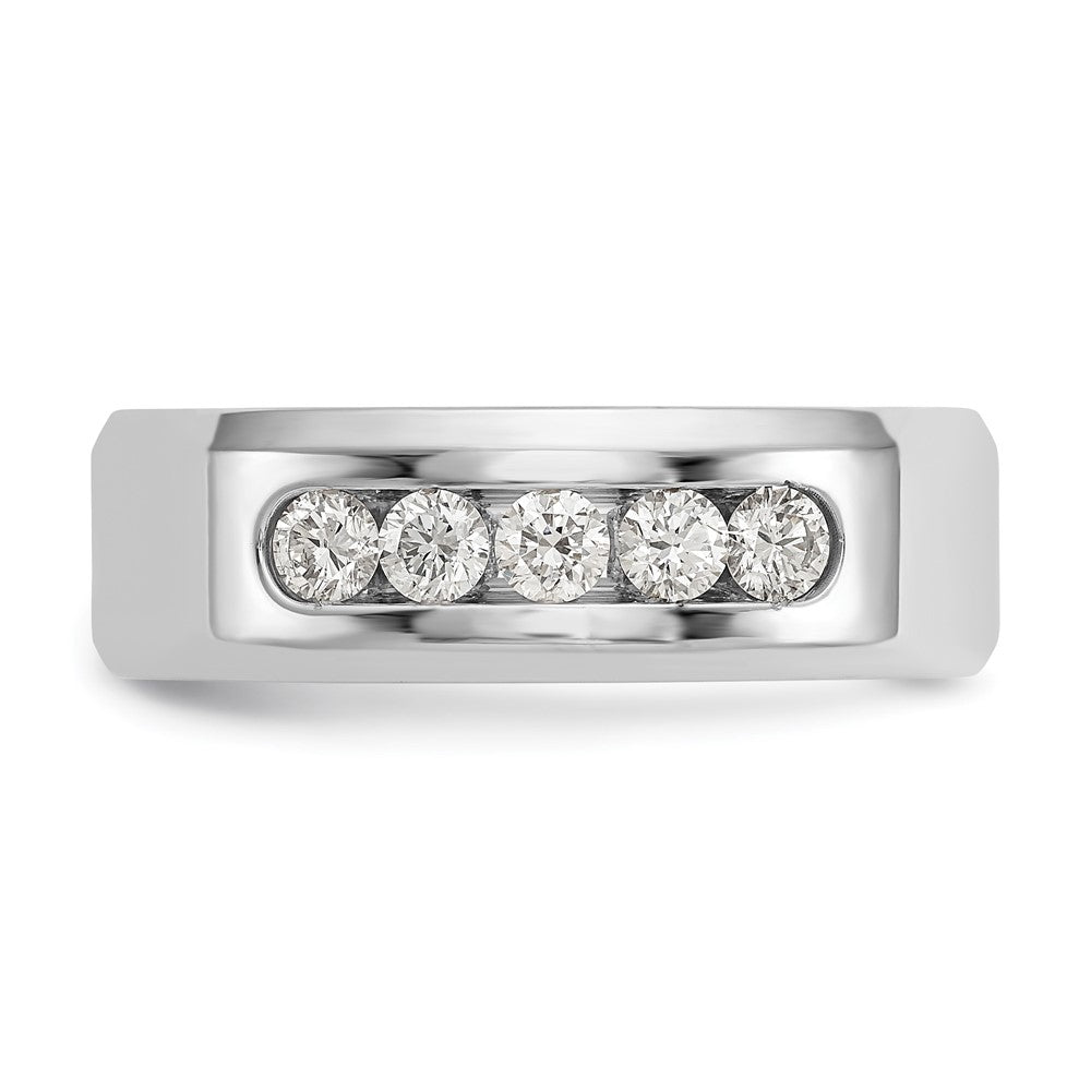 14K White Gold True Origin Men'S 1/2 Carat Lab Grown Diamond Vs/Si D E F 5 Stone Beveled Edge Size 11 Band