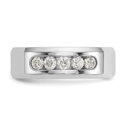 14K White Gold True Origin Men'S 1/2 Carat Lab Grown Diamond Vs/Si D E F 5 Stone Beveled Edge Size 11 Band