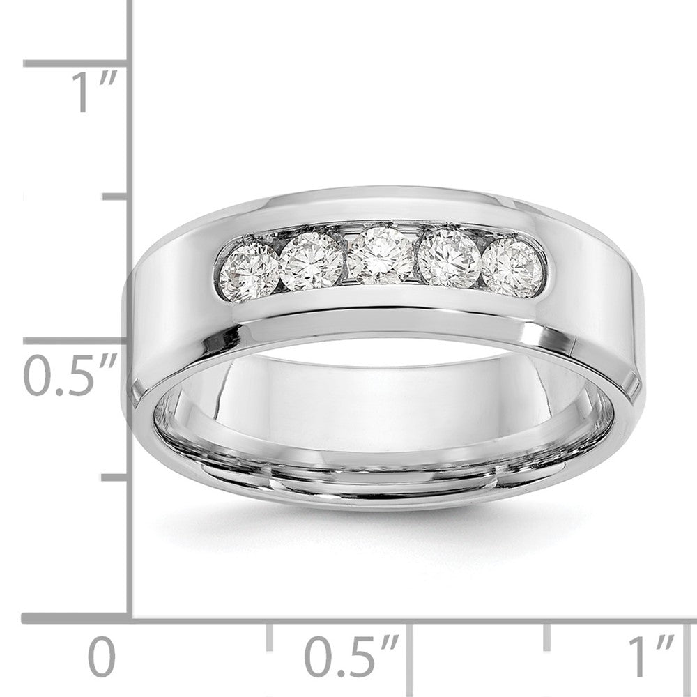 14K White Gold True Origin Men'S 1/2 Carat Lab Grown Diamond Vs/Si D E F 5 Stone Beveled Edge Size 11 Band