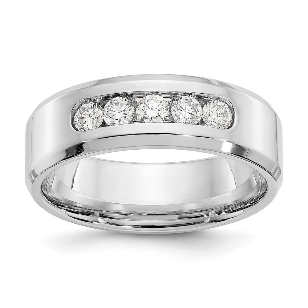 14K White Gold True Origin Men'S 1/2 Carat Lab Grown Diamond Vs/Si D E F 5 Stone Beveled Edge Size 11 Band