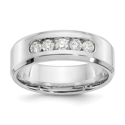 14K White Gold True Origin Men'S 1/2 Carat Lab Grown Diamond Vs/Si D E F 5 Stone Beveled Edge Size 11 Band