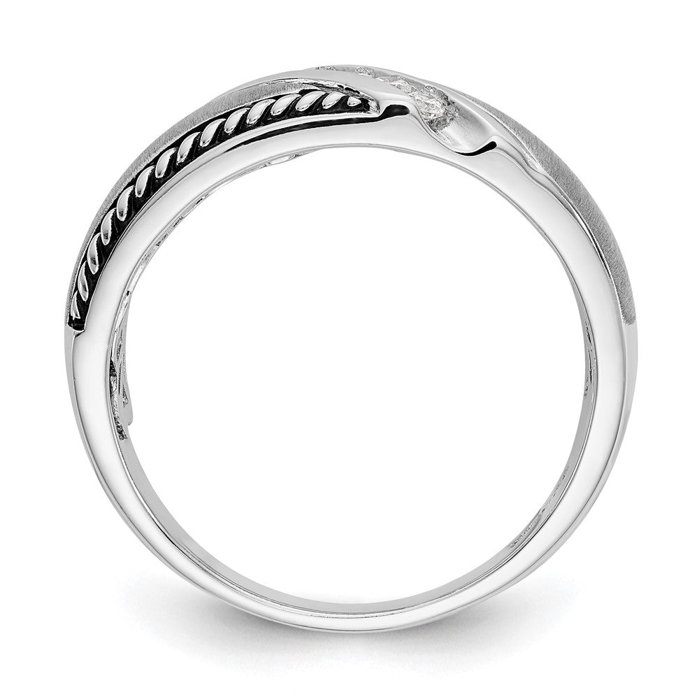 14K White Gold True Origin Men'S 1/8 Carat Lab Grown Diamond Vs/Si D E F Brushed Polished Antiqued Band