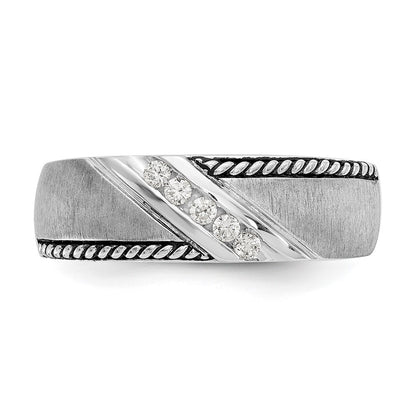 14K White Gold True Origin Men'S 1/8 Carat Lab Grown Diamond Vs/Si D E F Brushed Polished Antiqued Band