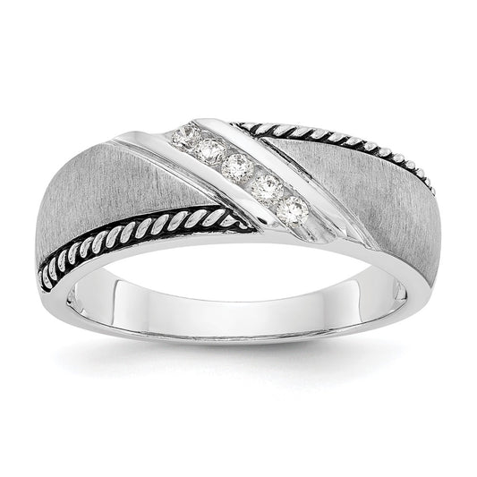 14K White Gold True Origin Men'S 1/8 Carat Lab Grown Diamond Vs/Si D E F Brushed Polished Antiqued Band