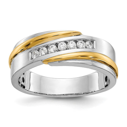 14K Two Tone True Origin Men'S 1/3 Carat Lab Grown Diamond Vs/Si D E F Brushed And Polished Band