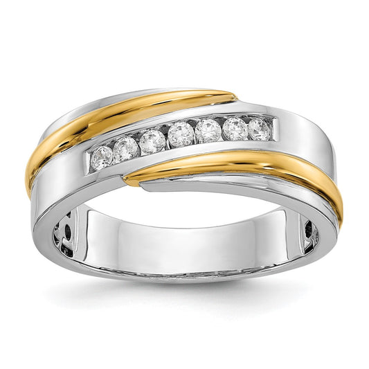 14K Two Tone True Origin Men'S 1/3 Carat Lab Grown Diamond Vs/Si D E F Brushed And Polished Band