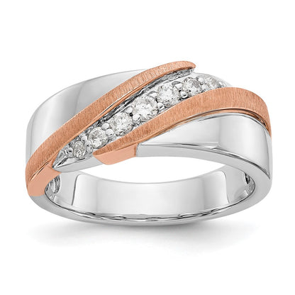 14K Two Tone True Origin Men'S 1/3 Carat Lab Grown Diamond Vs/Si D E F Brushed And Polished Band