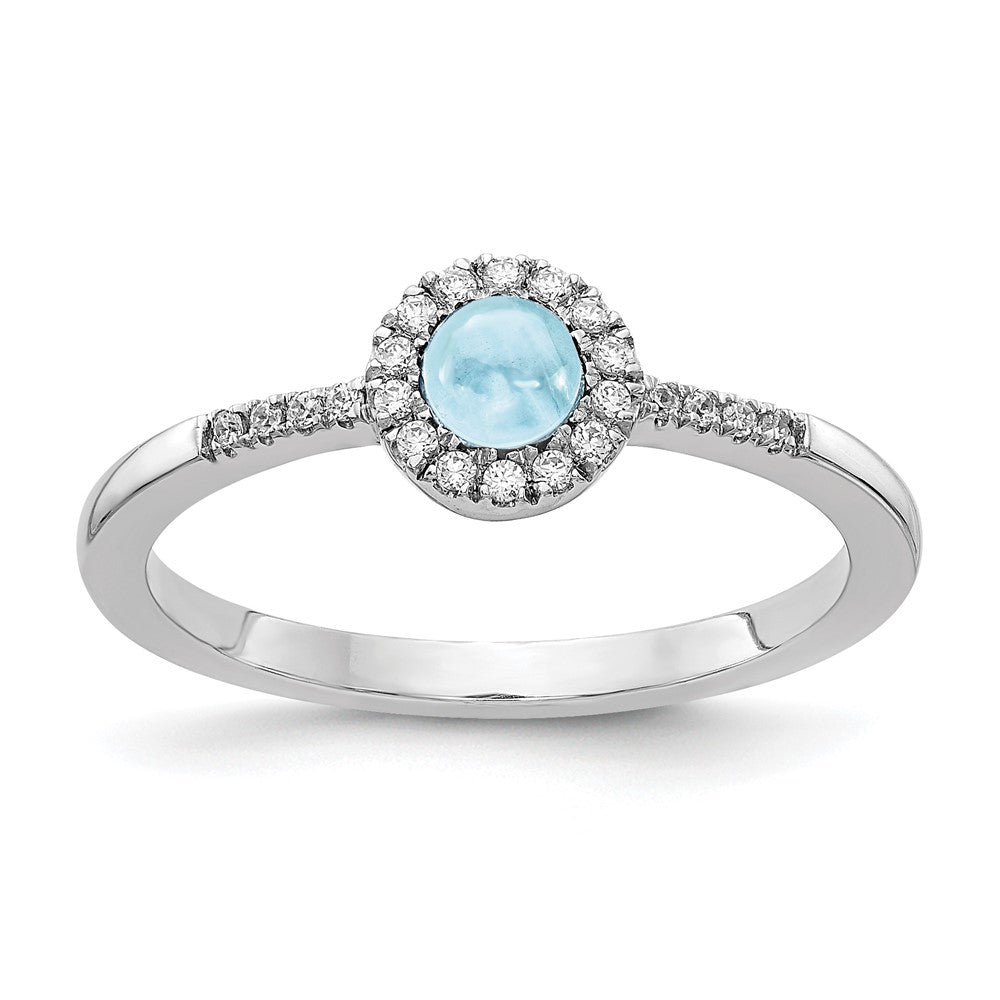 14k White Gold Real Diamond and Cabochon Aquamarine Ring