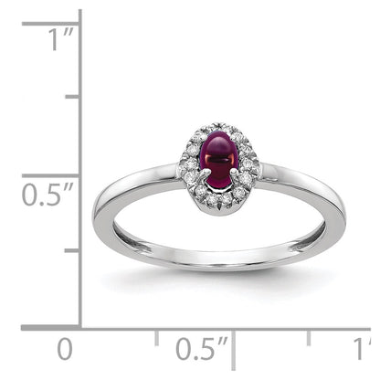 14K White Gold Diamond And Oval Cabochon Rhodolite Garnet Ring