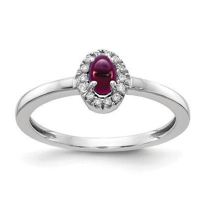 14K White Gold Diamond And Oval Cabochon Rhodolite Garnet Ring