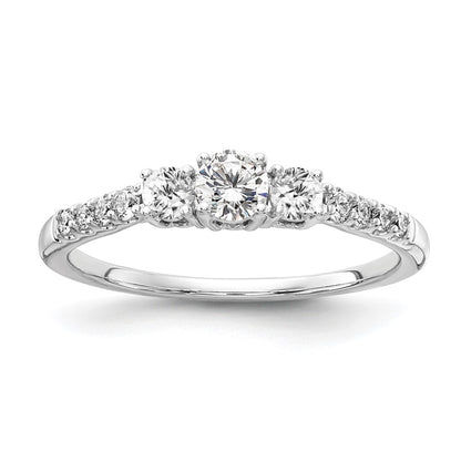 14k White Gold 1/2 Ct. Lab Grown Diamond VS/SI+ G+ Complete Three Stone Size 7 Engagement Ring