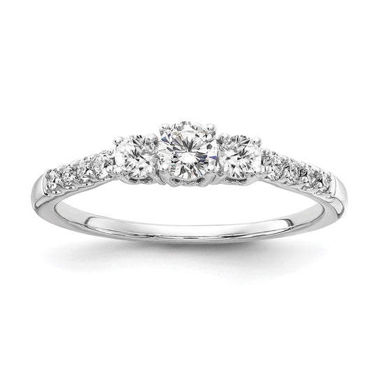14k White Gold 1/2 Ct. Lab Grown Diamond VS/SI+ G+ Complete Three Stone Size 7 Engagement Ring