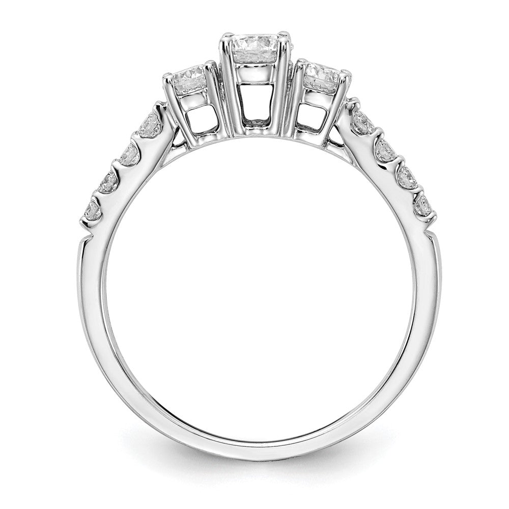 14k White Gold 1/2 Ct. Lab Grown Diamond VS/SI+ G+ 1/4 Ct. Center Round Semi Mount Three Stone Size 8 Engagement Ring
