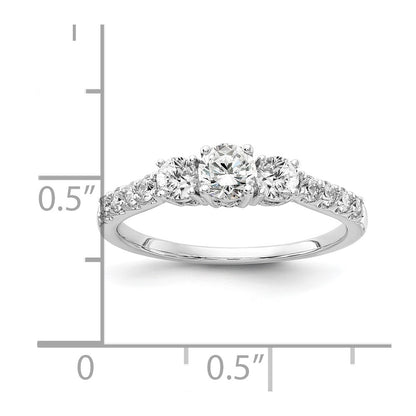 14k White Gold 1/2 Ct. Lab Grown Diamond VS/SI+ G+ 1/4 Ct. Center Round Semi Mount Three Stone Size 5 Engagement Ring