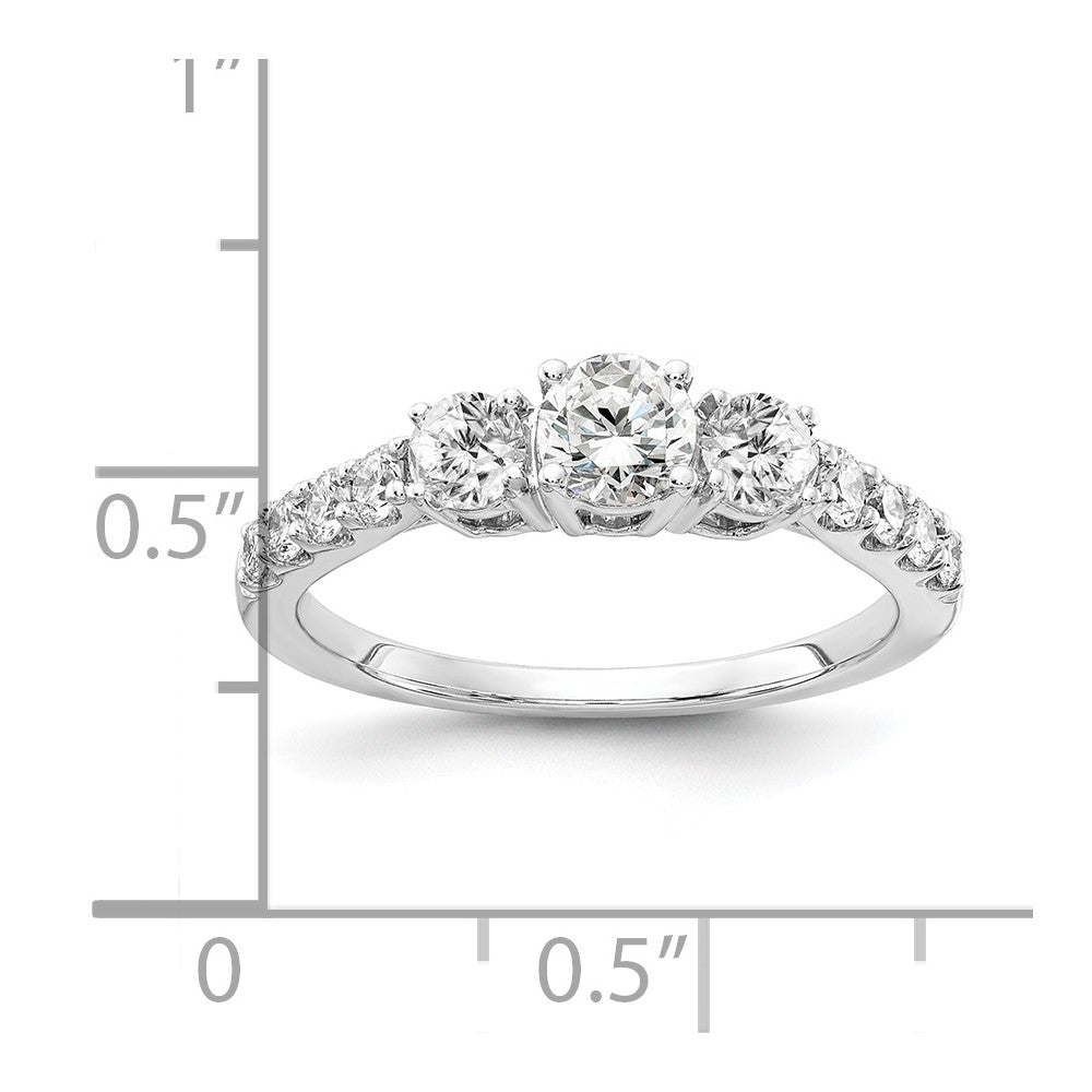 14k White Gold 1 Ct. Lab Grown Diamond VS/SI+ G+ Round Complete Three Stone Size 9 Engagement Ring