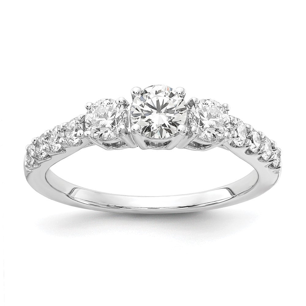 14k White Gold 5/8 Ct. Lab Grown Diamond VS/SI+ G+ 1/3 Ct. Center Round Semi Mount Three Stone Size 9 Engagement Ring