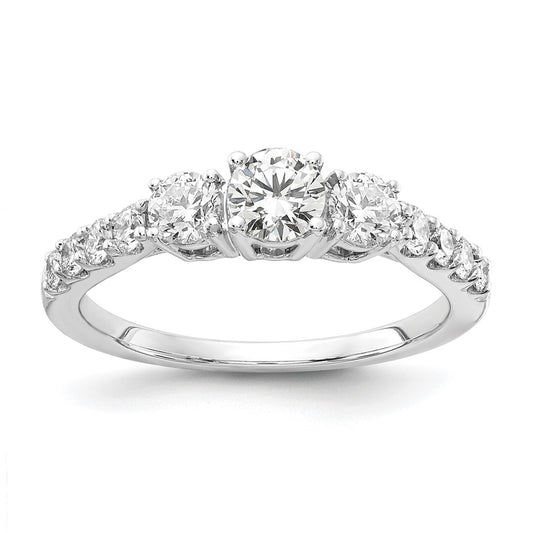 14k White Gold 1 Ct. Lab Grown Diamond VS/SI+ G+ Round Complete Three Stone Size 9 Engagement Ring
