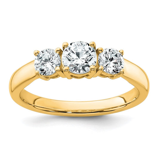 14K Yellow Gold 1 Carat Certified Lab Grown Diamond Vs+ F+ Three Stone Complete Engagement Ring