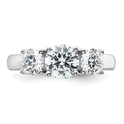 14k White Gold 2 Ct. Certified Lab Grown Diamond VS/SI+ G+ Three Stone Complete Engagement Ring