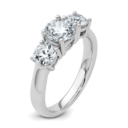 14k White Gold 2 Ct. Certified Lab Grown Diamond VS/SI+ G+ Three Stone Complete Engagement Ring
