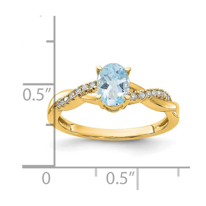 10K Yellow Gold Oval Aquamarine And Diamond Ring
