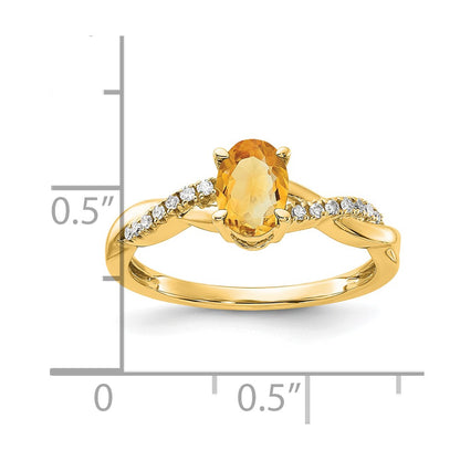 10K Yellow Gold Oval Citrine And Diamond Ring