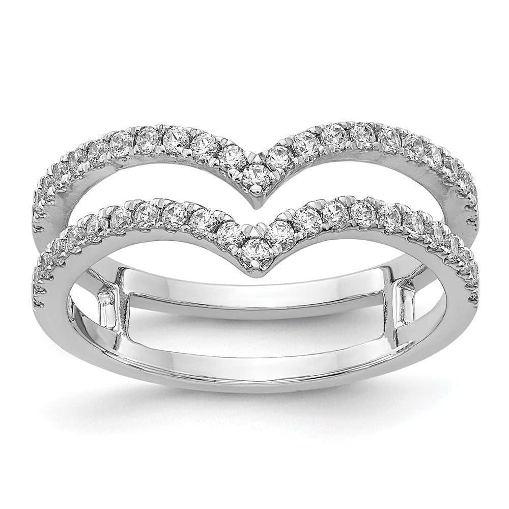 14k White Gold 2-row V-Shape Real Diamond Ring