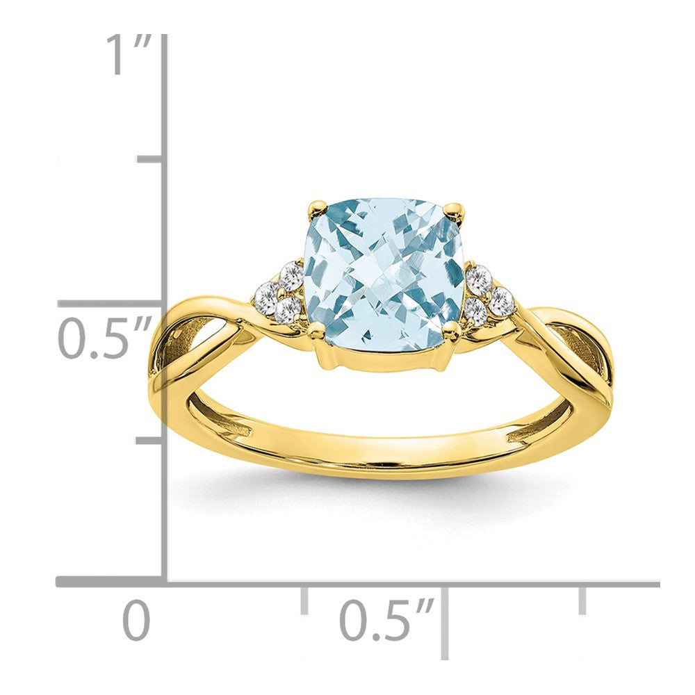 10K Yellow Gold Checkerboard Aquamarine And Diamond Ring