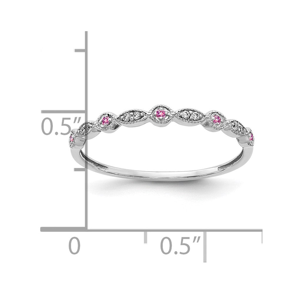 10K White Gold 10K Diamond And Pink Sapphire Fancy Band