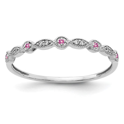 10K White Gold 10K Diamond And Pink Sapphire Fancy Band
