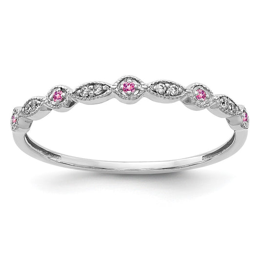 10K White Gold 10K Diamond And Pink Sapphire Fancy Band