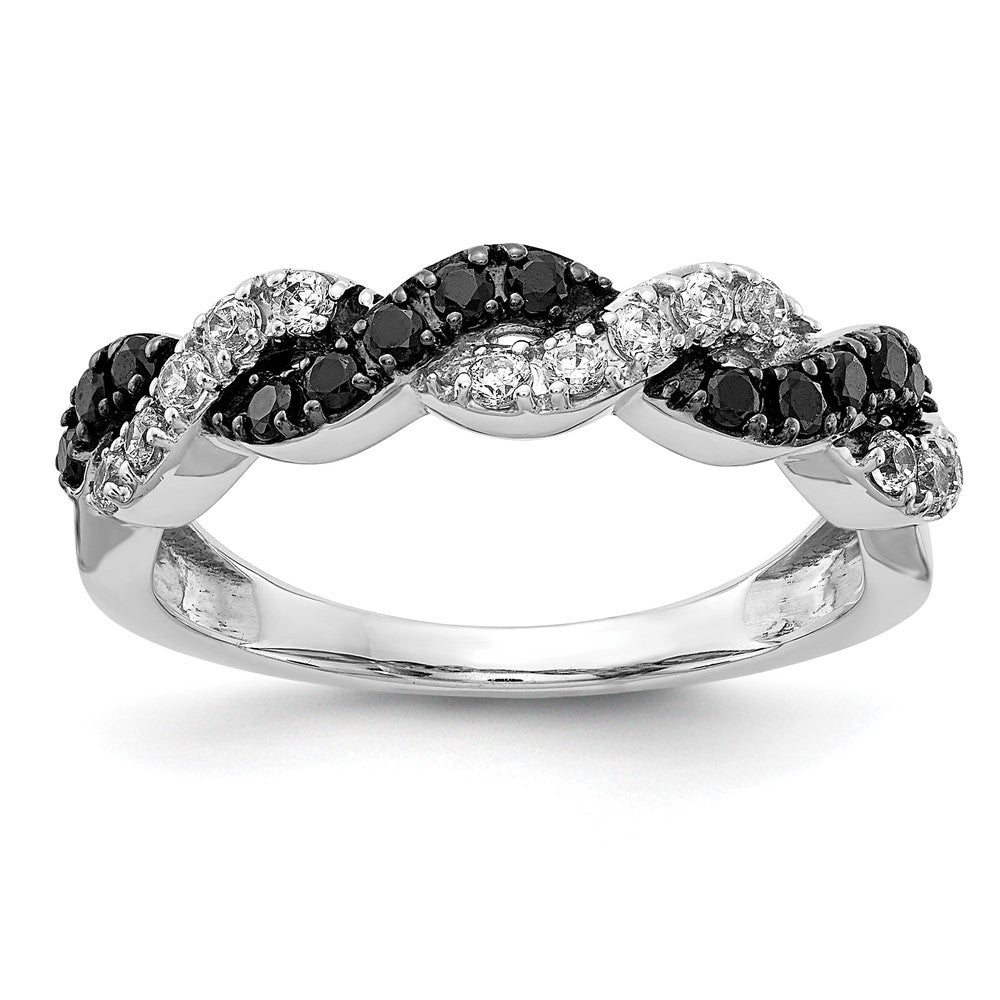 14k White Gold Black/White Real Diamond Twist Ring