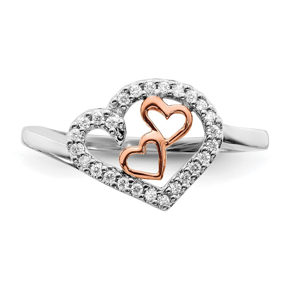 14k White Gold and Rose Gold Real Diamond Heart Ring