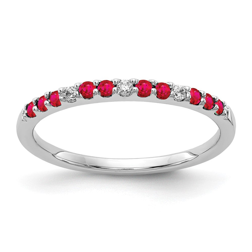 10K White Gold Diamond And Ruby Band