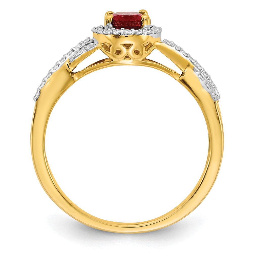 14k Yellow Gold 1/5 Ct. Lab Grown Diamond VS/SI+ G+ and Lab Created Ruby Oval Halo Ring