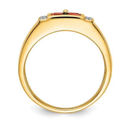14k Yellow Gold 1/20 Ct. Lab Grown Diamond VS/SI+ G+ and Lab Created Ruby Men's Ring