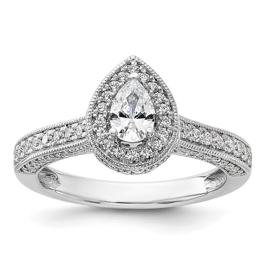 0.50ct. CZ Solid Real 14k White Gold Pear Halo Engagement Ring