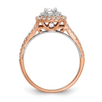 14K Two Tone Rose And White Gold Double Halo (Holds 1/3 Carat (4.5mm) Round Center) 1/2 Diamond Semi Mount Engagement Ring