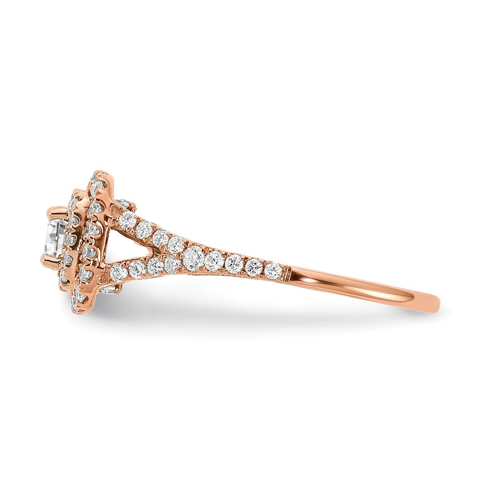 14K Two Tone Rose And White Gold Double Halo (Holds 1/3 Carat (4.5mm) Round Center) 1/2 Diamond Semi Mount Engagement Ring