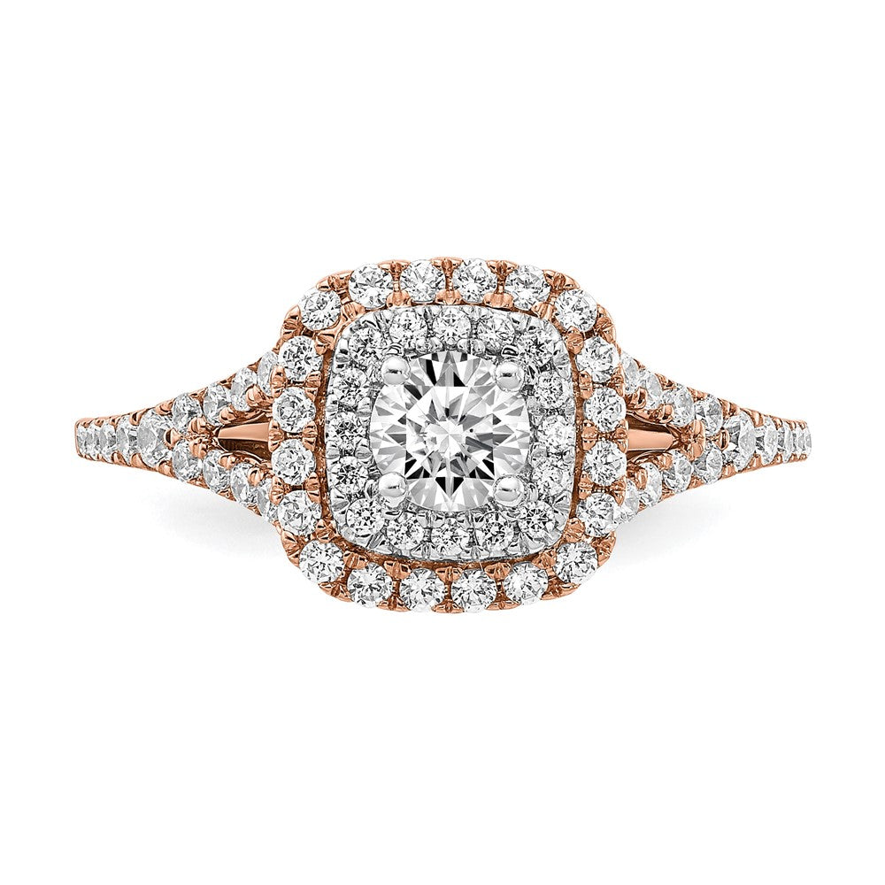 14K Two Tone Rose And White Gold Double Halo (Holds 1/3 Carat (4.5mm) Round Center) 1/2 Diamond Semi Mount Engagement Ring