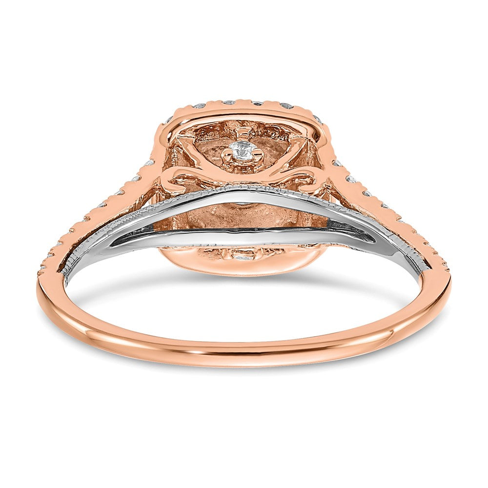 14K Two Tone Rose And White Gold Double Halo (Holds 1/3 Carat (4.5mm) Round Center) 1/2 Diamond Semi Mount Engagement Ring