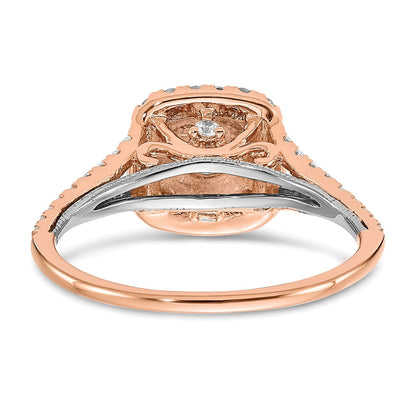 14K Two Tone Rose And White Gold Double Halo (Holds 1/3 Carat (4.5mm) Round Center) 1/2 Diamond Semi Mount Engagement Ring