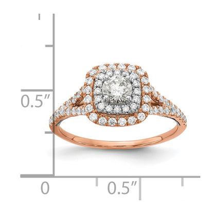 14K Two Tone Rose And White Gold Double Halo (Holds 1/3 Carat (4.5mm) Round Center) 1/2 Diamond Semi Mount Engagement Ring