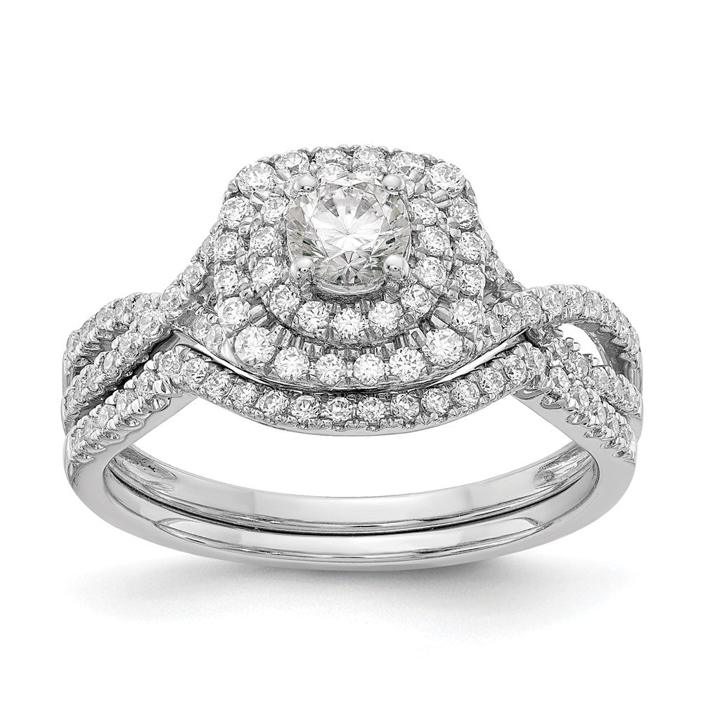 14k White Gold 3/4 Ct. Lab Grown Diamond VS/SI+ G+ Complete Round Double Halo Engagement Ring