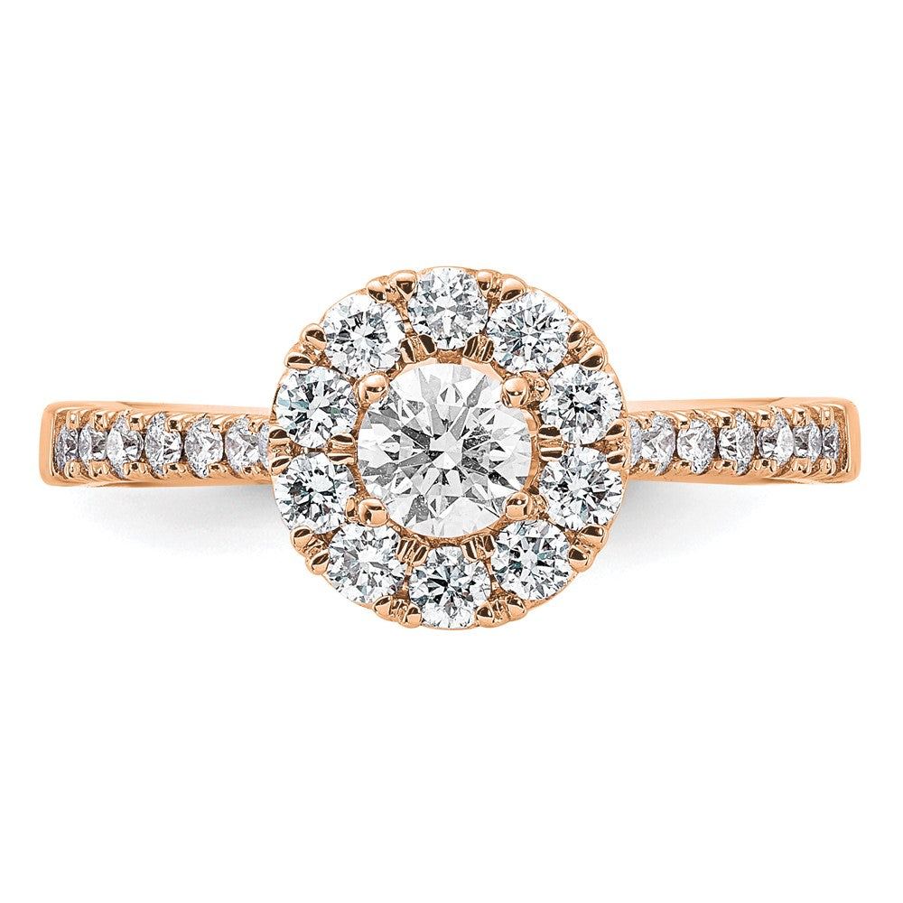14K Rose Gold True Origin 1 Carat Lab Grown Diamond Vs D E F Complete Fancy Halo Engagement Ring