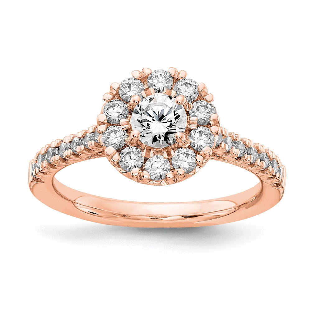 14K Rose Gold True Origin 1 Carat Lab Grown Diamond Vs D E F Complete Fancy Halo Engagement Ring