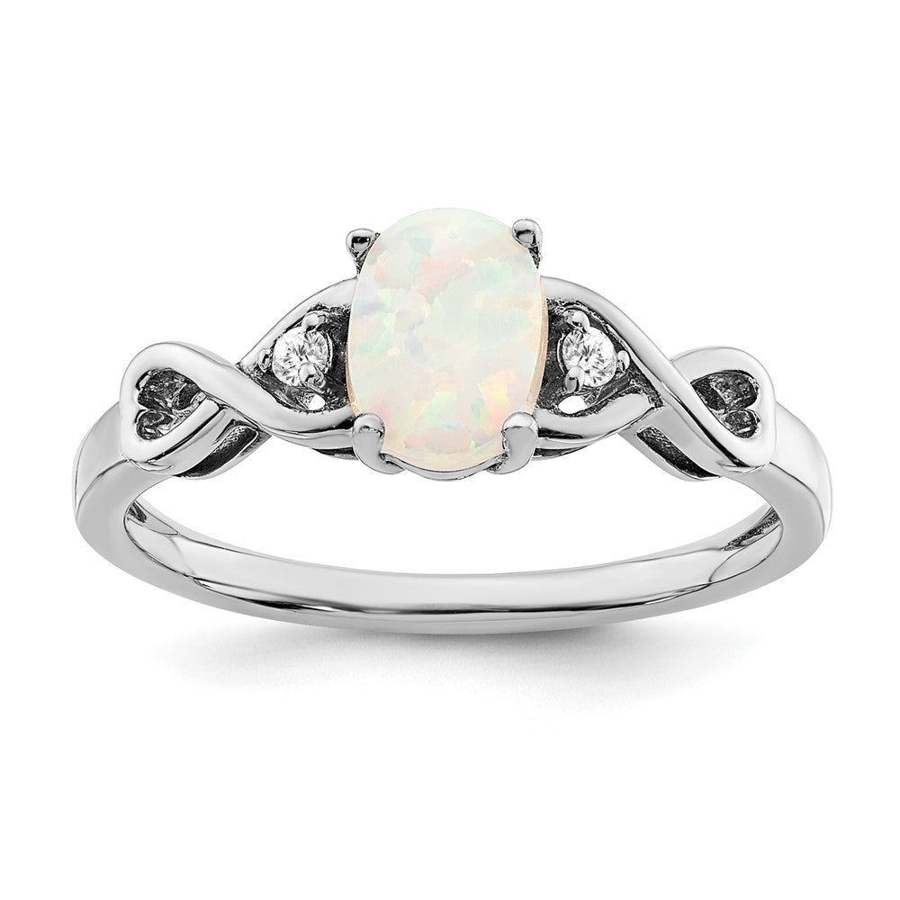 10K White Gold 10K Created Opal And Diamond Ring