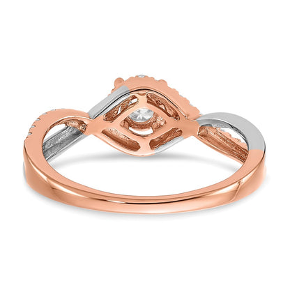 14K Two Tone White And Rose Gold Criss Cross (Holds 3/8 Carat (4.8mm) Round Center) 1/5 Diamond Semi Mount Engagement Ring